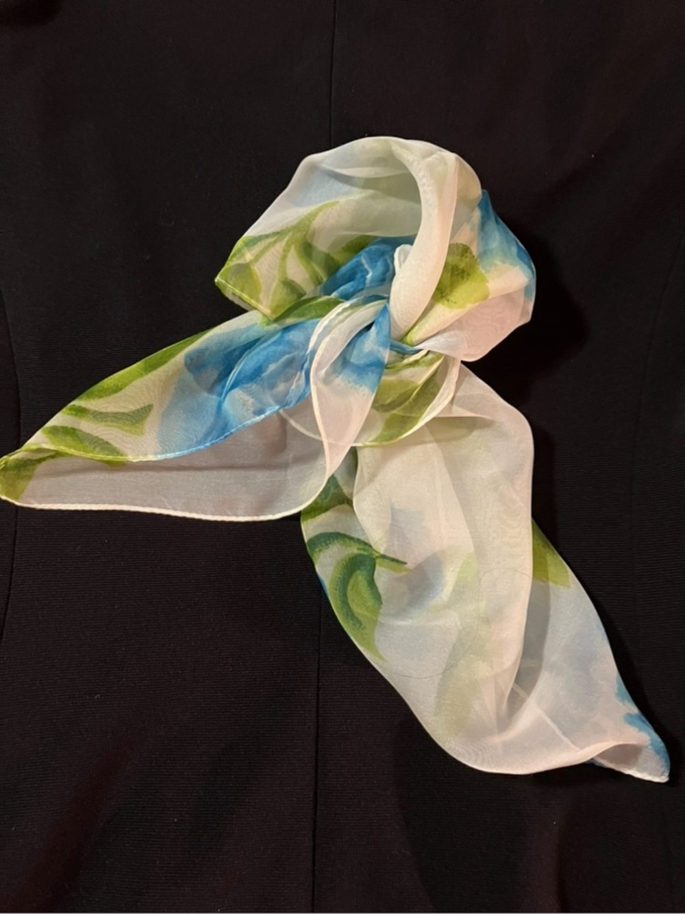 New Cejon White Scarf with Blue and Green Floral Print made in India